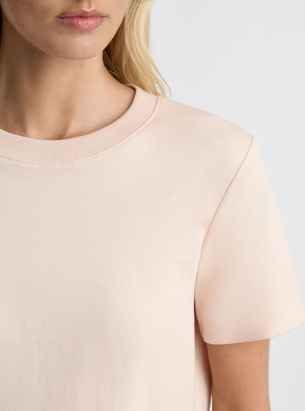 Blush|Good Earth Cotton® Box Cut Tee – Sustainable Cotton T-shirt|Amelia is 5'11" and wearing a size S