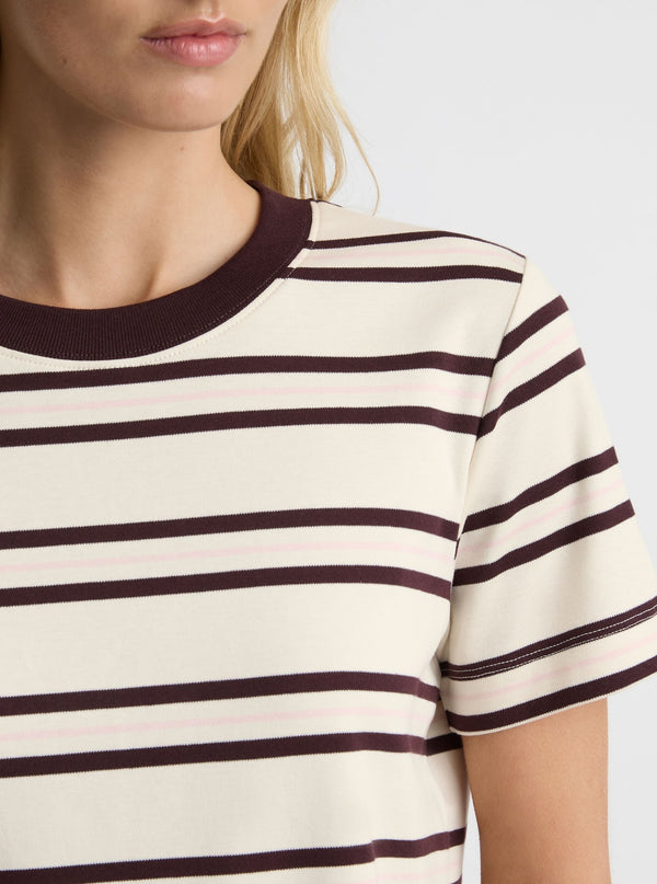 Stripe Off White/Burgundy|Amelia is 5'11" and wearing a size S