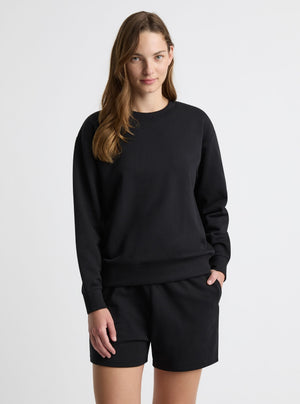 Black|Good Earth Cotton® Sweatshirts – Sustainable Cotton Sweatshirts|Zenya is 5'10" and wearing a size S