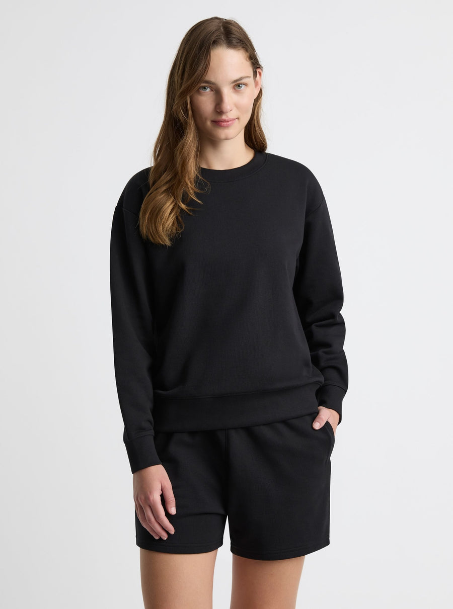 Black|Good Earth Cotton® Sweatshirts – Sustainable Cotton Sweatshirts|Zenya is 5'10" and wearing a size S