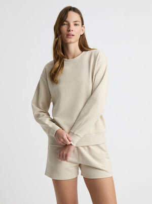 Ecru|Good Earth Cotton® Sweatshirts – Sustainable Cotton Sweatshirts|Zenya is 5'10" and wearing a size S