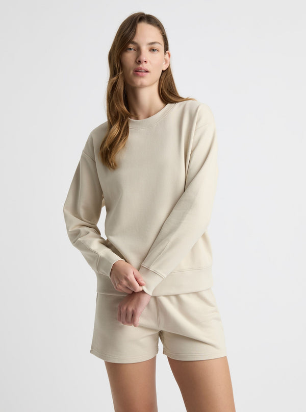 Ecru|Good Earth Cotton® Sweatshirts – Sustainable Cotton Sweatshirts|Zenya is 5'10" and wearing a size S