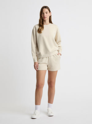 Ecru|Good Earth Cotton® Sweatshirts – Sustainable Cotton Sweatshirts|Zenya is 5'10" and wearing a size S