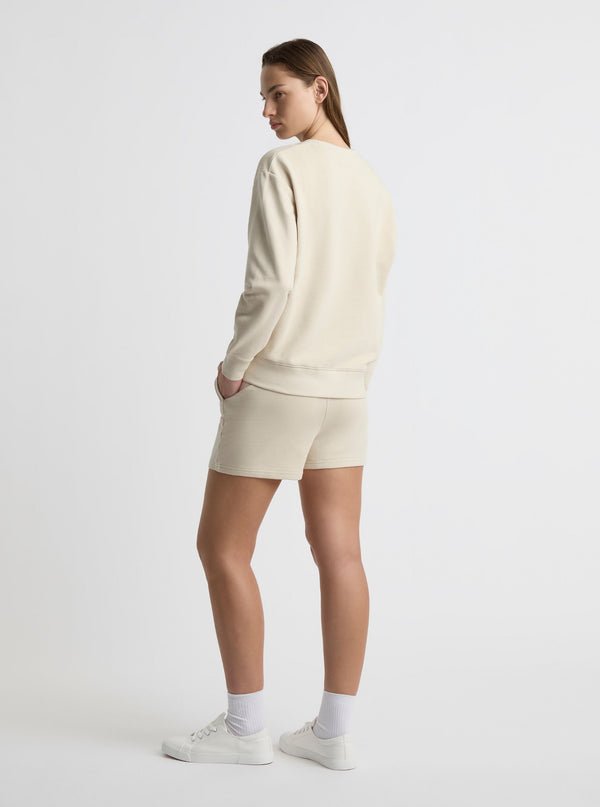 Ecru|Good Earth Cotton® Sweatshirts – Sustainable Cotton Sweatshirts|Zenya is 5'10" and wearing a size S