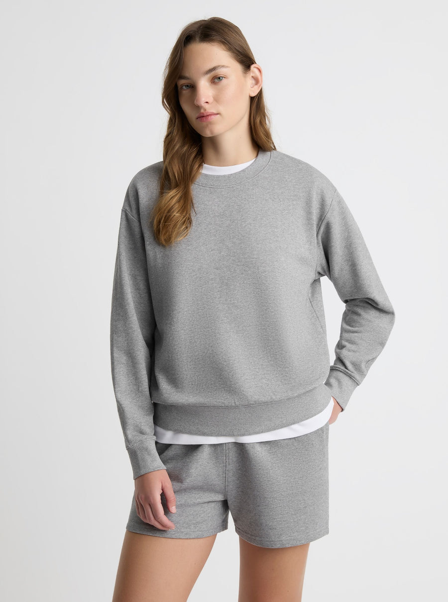 Grey Marl|Good Earth Cotton® Sweatshirts – Sustainable Cotton Sweatshirts|Zenya is 5'10" and wearing a size S
