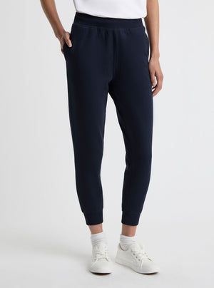 Navy|Good Earth Cotton® Sweatpants for women – Sustainable Cotton Sweatpants|Amelia is 5'11" and wearing a size S