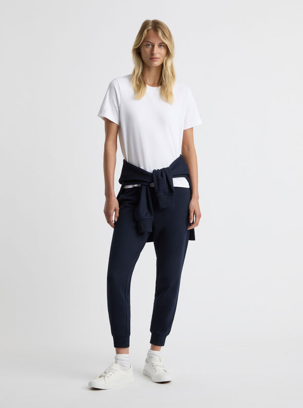Navy|Good Earth Cotton® Sweatpants for women – Sustainable Cotton Sweatpants|Amelia is 5'11" and wearing a size S
