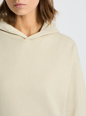 Ecru|Good Earth Cotton® Clean Hoodie – Sustainable Cotton Sweatshirt|Stas is 5'10" and wearing a size S