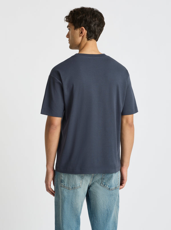 Slatel Blue|Good Earth Cotton® Oversized Tee – Sustainable Cotton T-shirt|Evans is 6’2” and wearing a size M