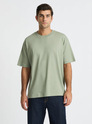 Dessert Sage|Good Earth Cotton® Oversized Tee – Sustainable Cotton T-shirt|Jack is 6’2” and wearing a size L