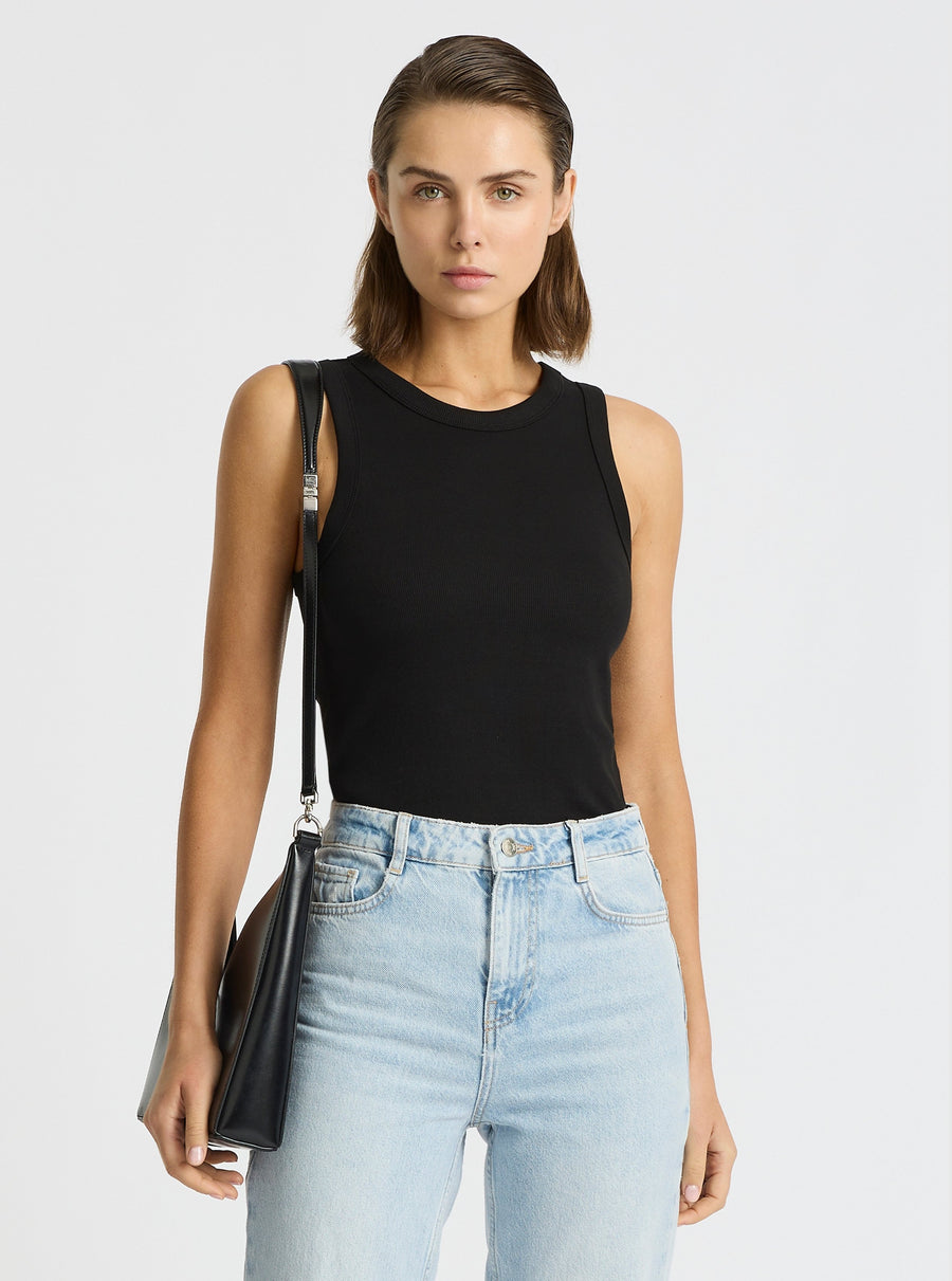 Black|Good Earth Cotton® Tanks – Sustainable Cotton Tanks|Stas is 5'10" and wearing a size S