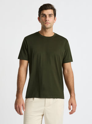 Army Green|Supima® Mercerised Crew Tee for men – premium soft cotton t-shirt|Jack is 188 cm� and wearing a size L