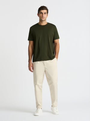 Army Green|Supima® Mercerised Crew Tee for men – premium soft cotton t-shirt|Jack is 188 cm� and wearing a size L