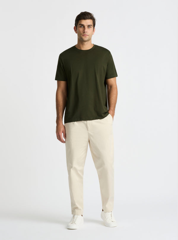 Army Green|Supima® Mercerised Crew Tee for men – premium soft cotton t-shirt|Jack is 188 cm� and wearing a size L