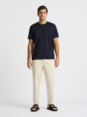 Dark Navy|Supima® Mercerised Crew Tee for men – premium soft cotton t-shirt|Jack is 188 cm� and wearing a size L