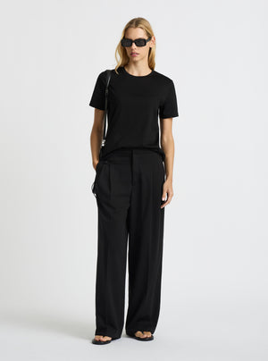 Black|Supima® Mercerised Crew Tee for women – premium soft cotton t-shirt|Karolina is 179 cm and wearing a size S