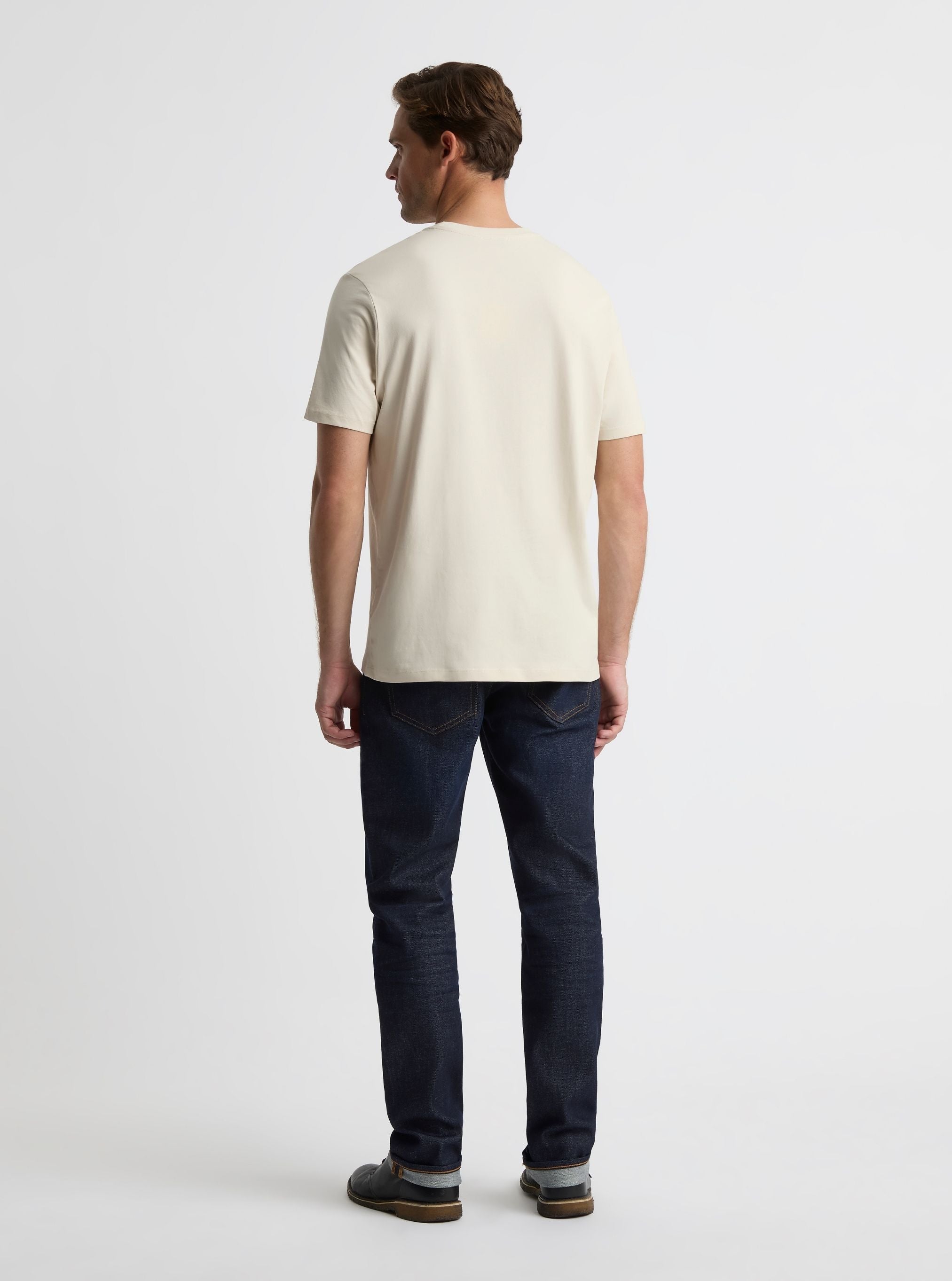 Oatmeal|Good Earth Cotton® Classic Tee – Sustainable Cotton T-shirts|Broed is 6'1" and wearing a size L
