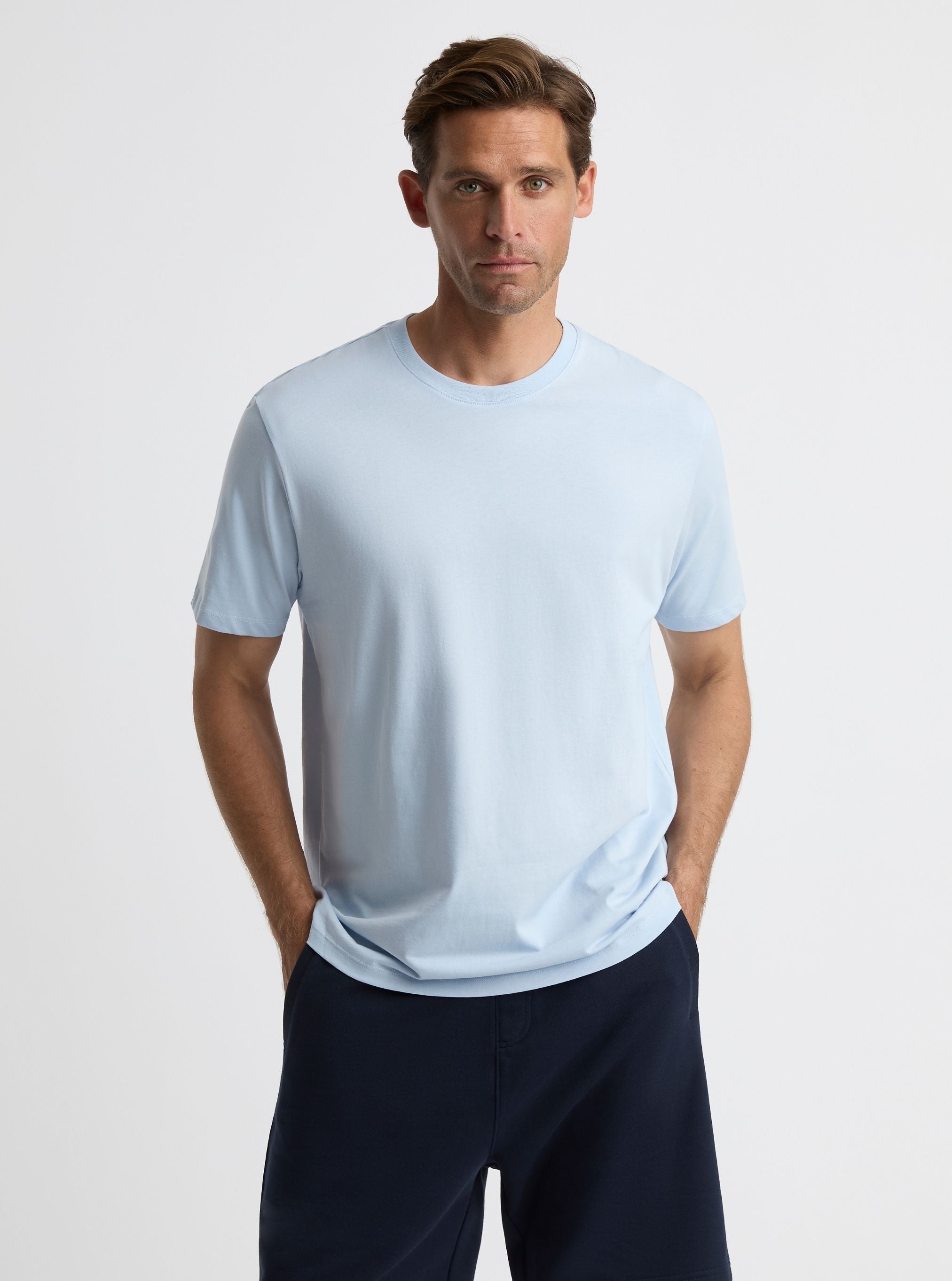 Sky Blue|Good Earth Cotton® Classic Tee – Sustainable Cotton T-shirts|Broed is 6'1" and wearing a size L