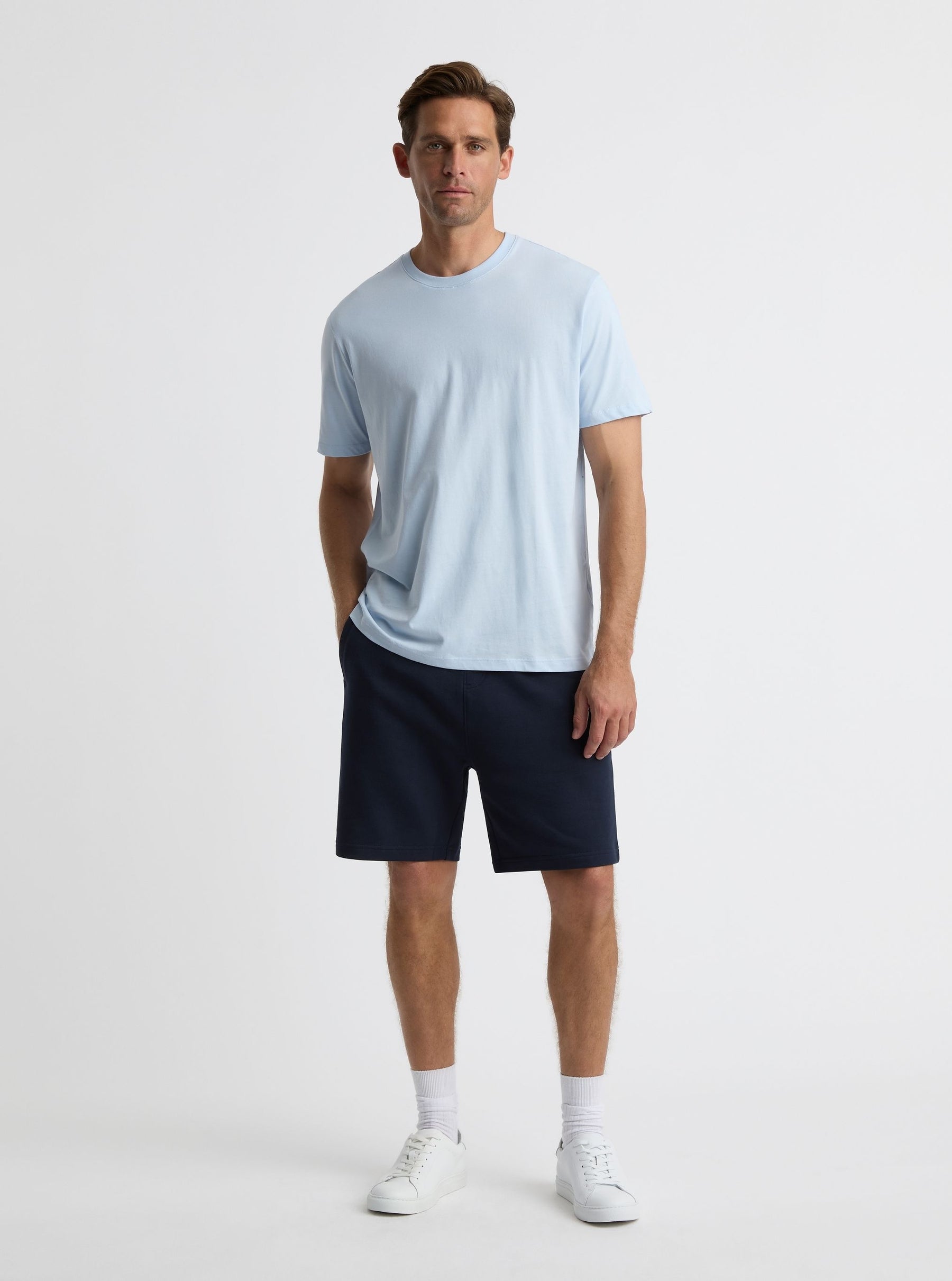 Sky Blue|Good Earth Cotton® Classic Tee – Sustainable Cotton T-shirts|Broed is 6'1" and wearing a size L