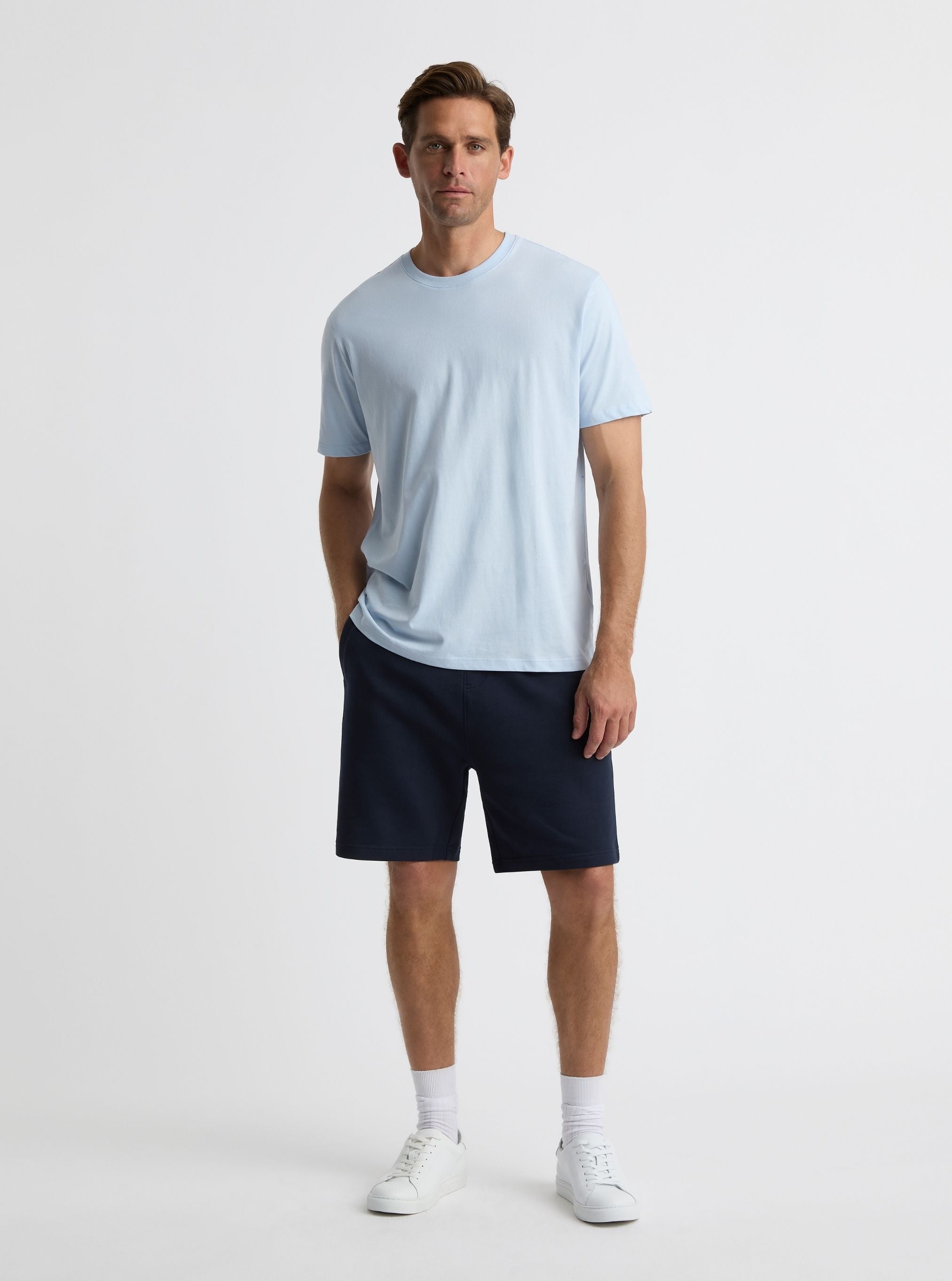 Sky Blue|Good Earth Cotton® Classic Tee – Sustainable Cotton T-shirts|Broed is 6'1" and wearing a size L