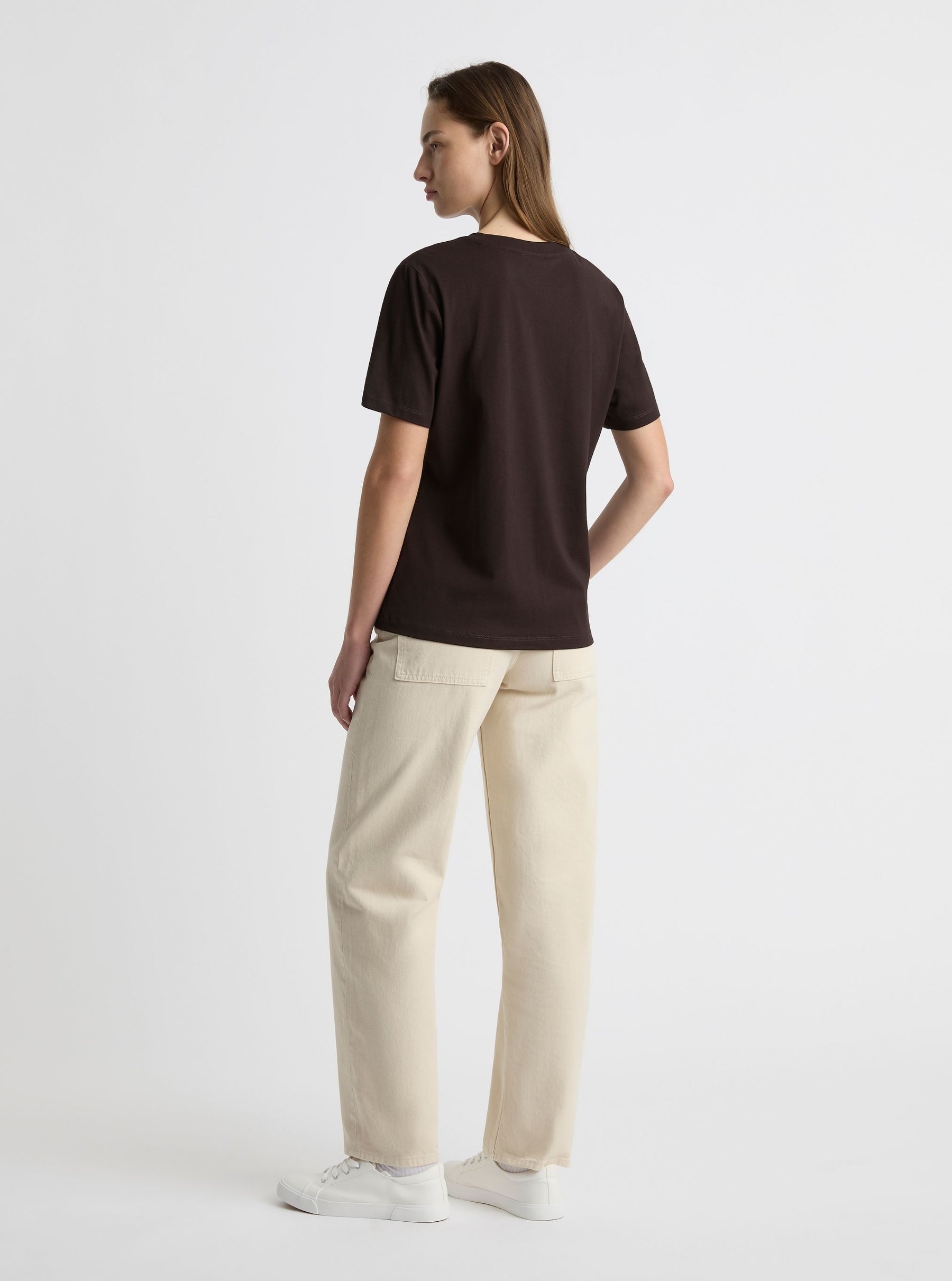 Dark Brown|Good Earth Cotton® Classic Tee – Sustainable Cotton T-shirts|Zenya is 5'10" and wearing a size S