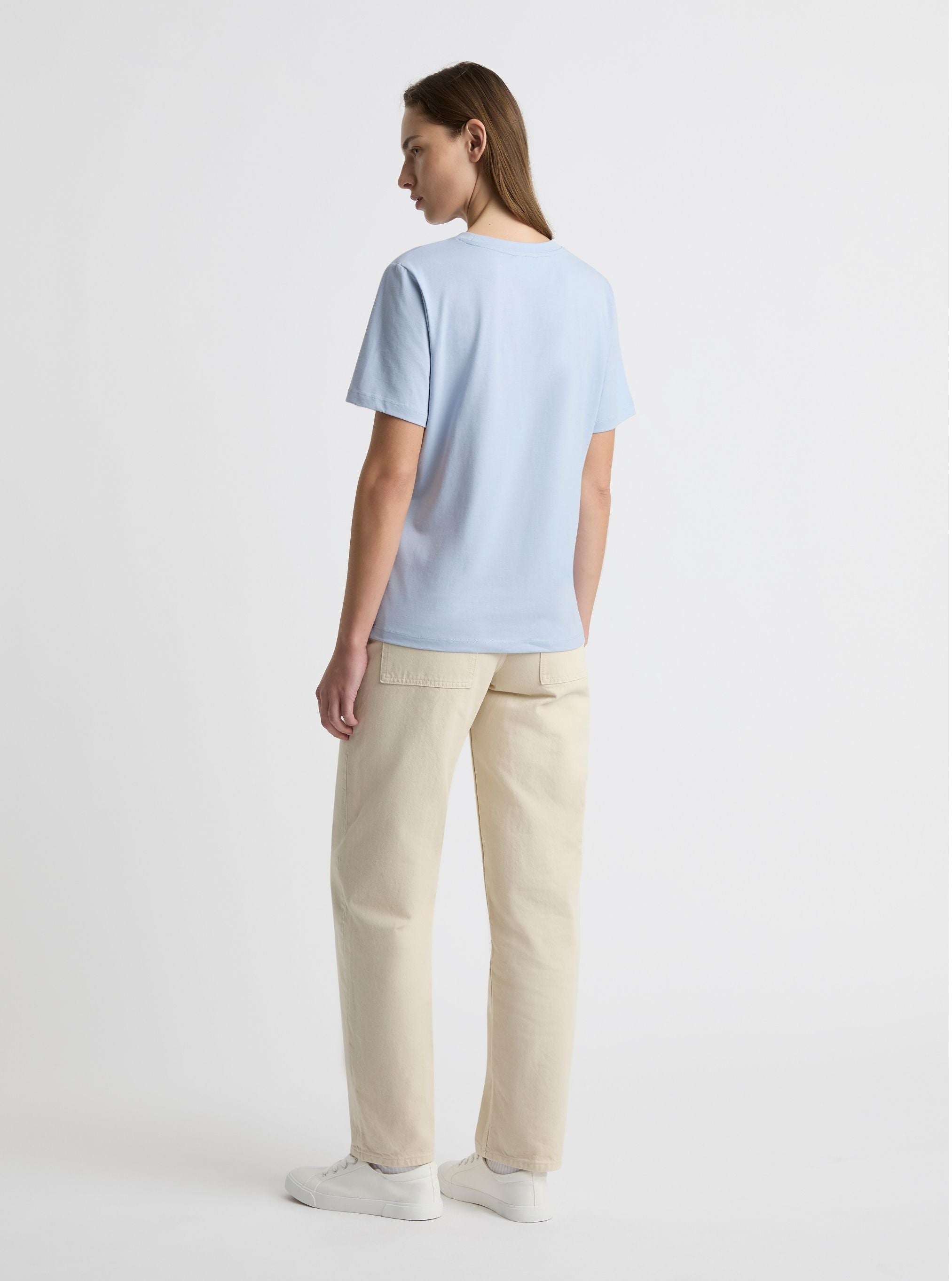 Light Blue|Good Earth Cotton® Classic Tee – Sustainable Cotton T-shirts|Zenya is 5'10" and wearing a size S