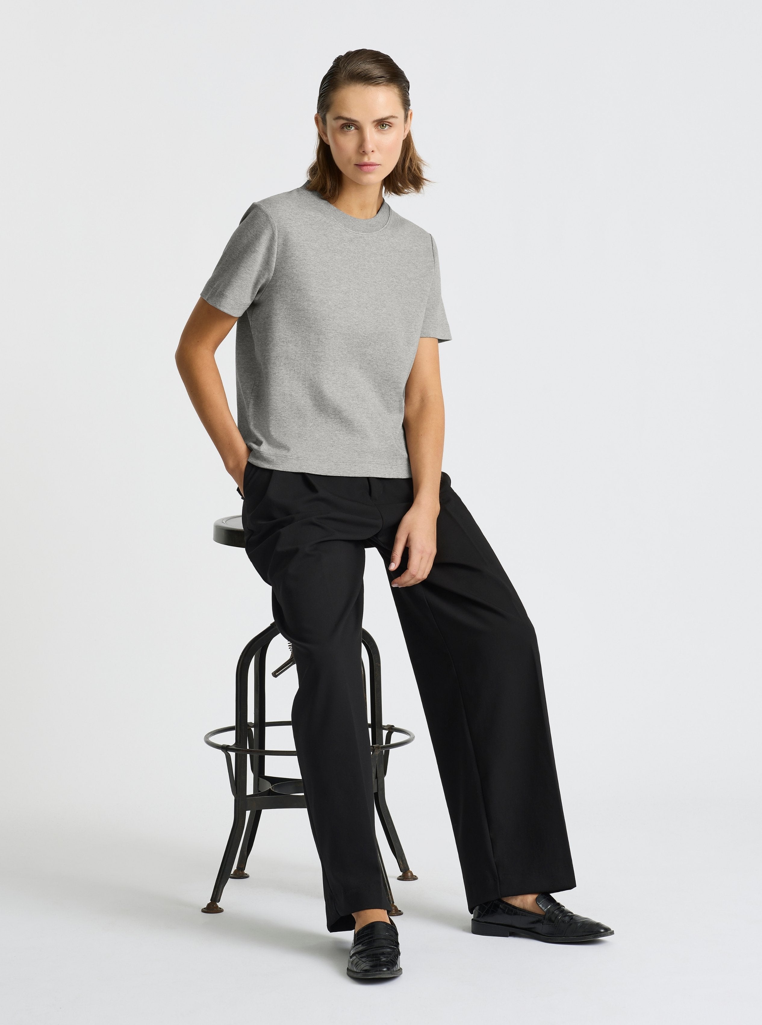 Grey Marl|Stas is 5'10" and wearing a size S