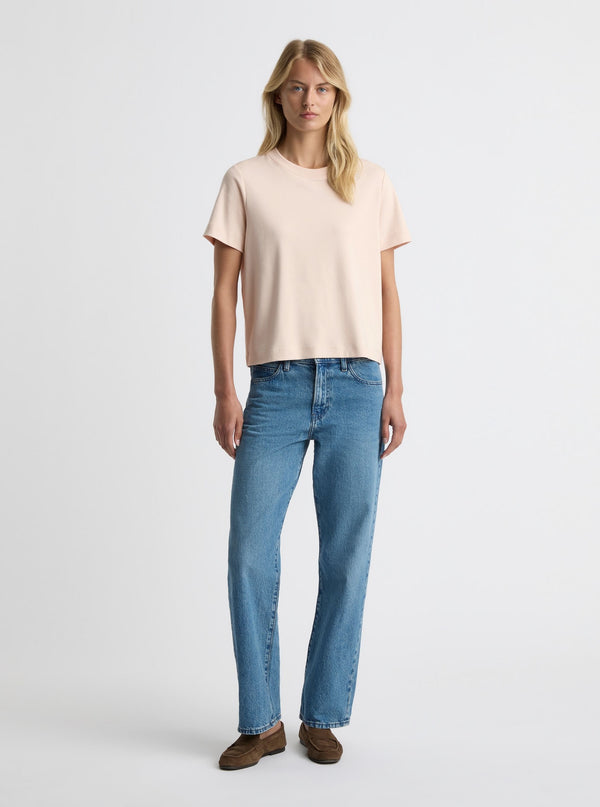 Blush|Good Earth Cotton® Box Cut Tee – Sustainable Cotton T-shirt|Amelia is 5'11" and wearing a size S