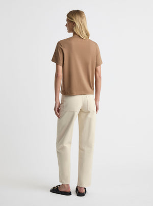 Brown|Good Earth Cotton® Box Cut Tee – Sustainable Cotton T-shirt|Amelia is 5'11" and wearing a size S