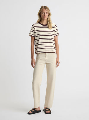 Stripe Off White/Burgundy|Amelia is 5'11" and wearing a size S