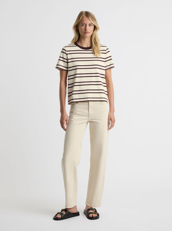 Stripe Off White/Burgundy|Amelia is 5'11" and wearing a size S