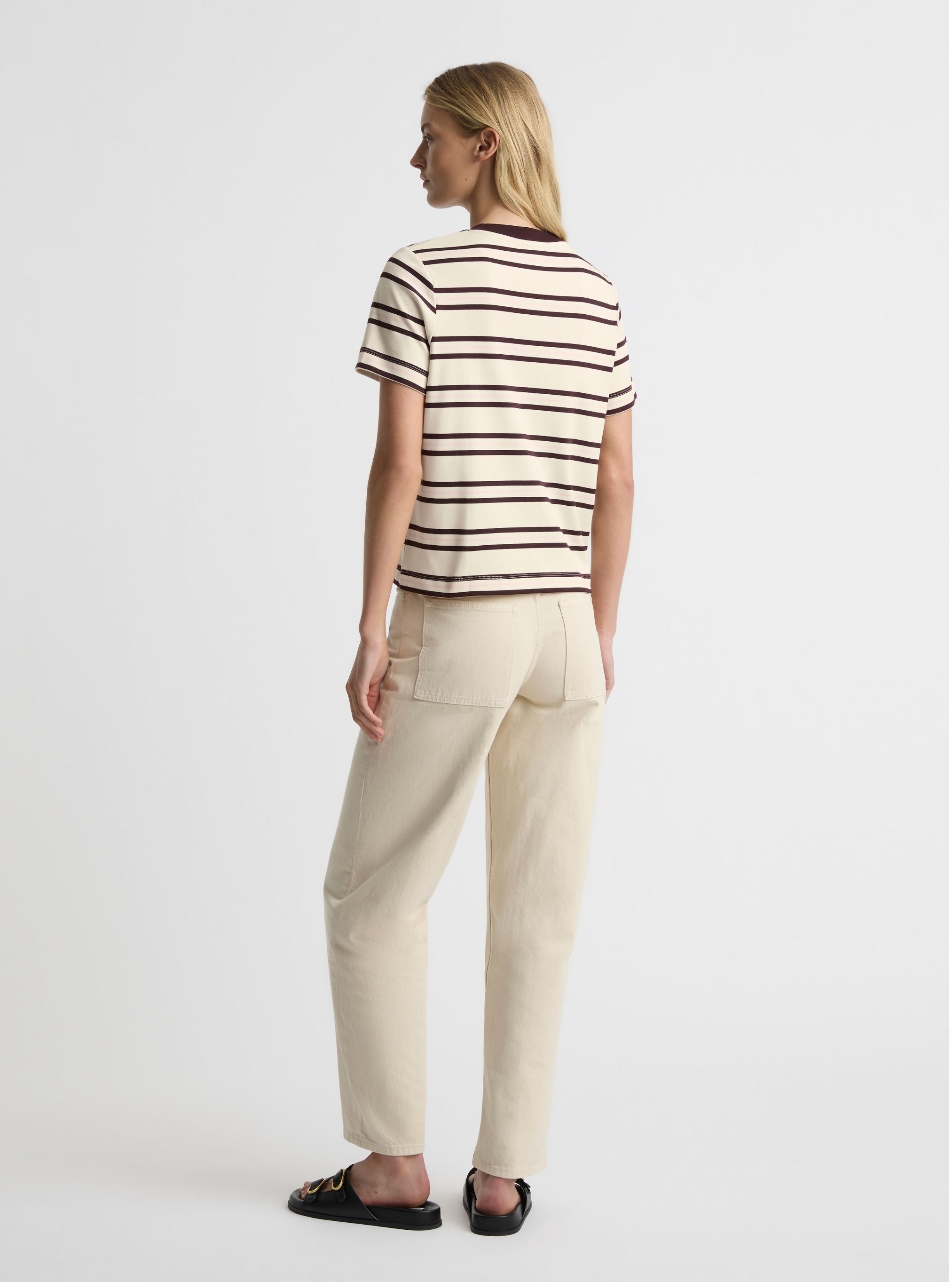 Stripe Off White/Burgundy|Amelia is 5'11" and wearing a size S
