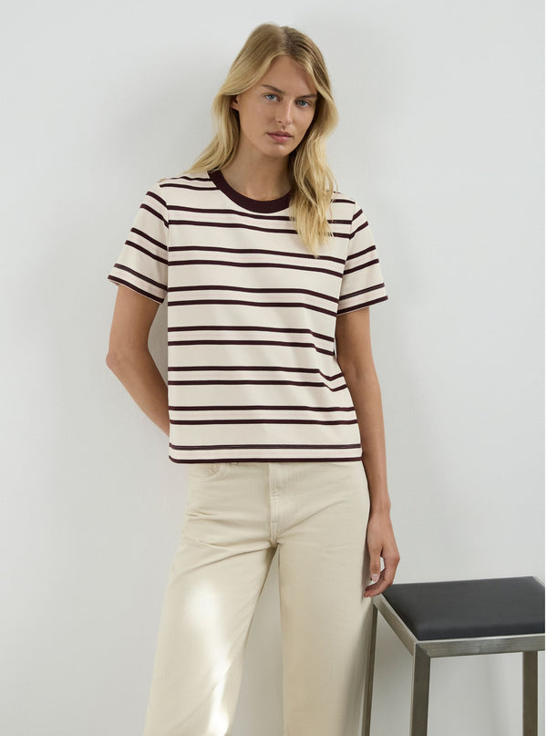 Stripe Off White/Burgundy|Amelia is 5'11" and wearing a size S