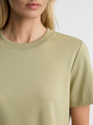 Sage Green|Good Earth Cotton® Box Cut Tee – Sustainable Cotton T-shirt|Amelia is 5'11" and wearing a size S