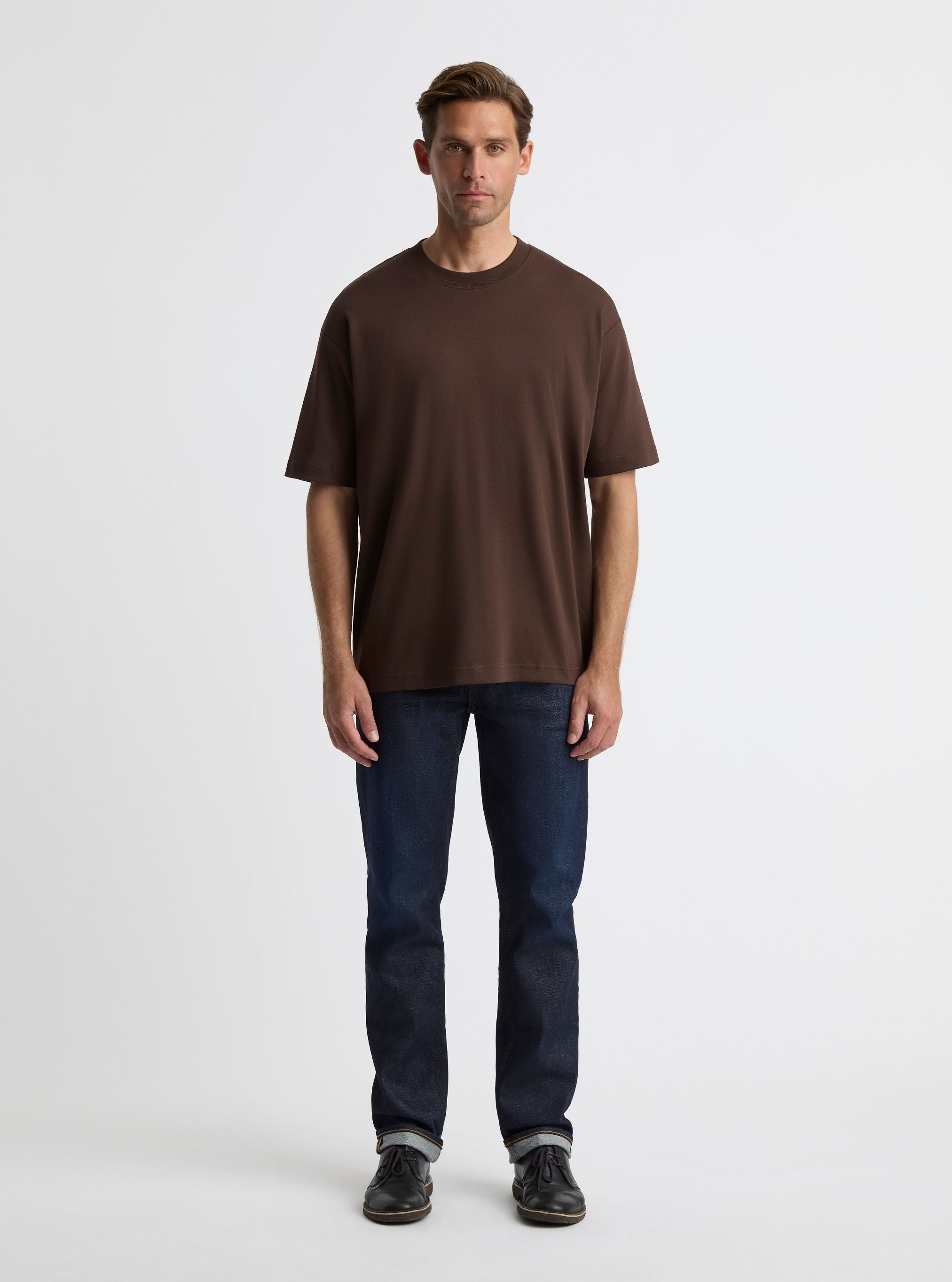 Dark Brown|Good Earth Cotton® Oversized Tee – Sustainable Cotton T-shirt|Broed is 6'1" and wearing a size L
