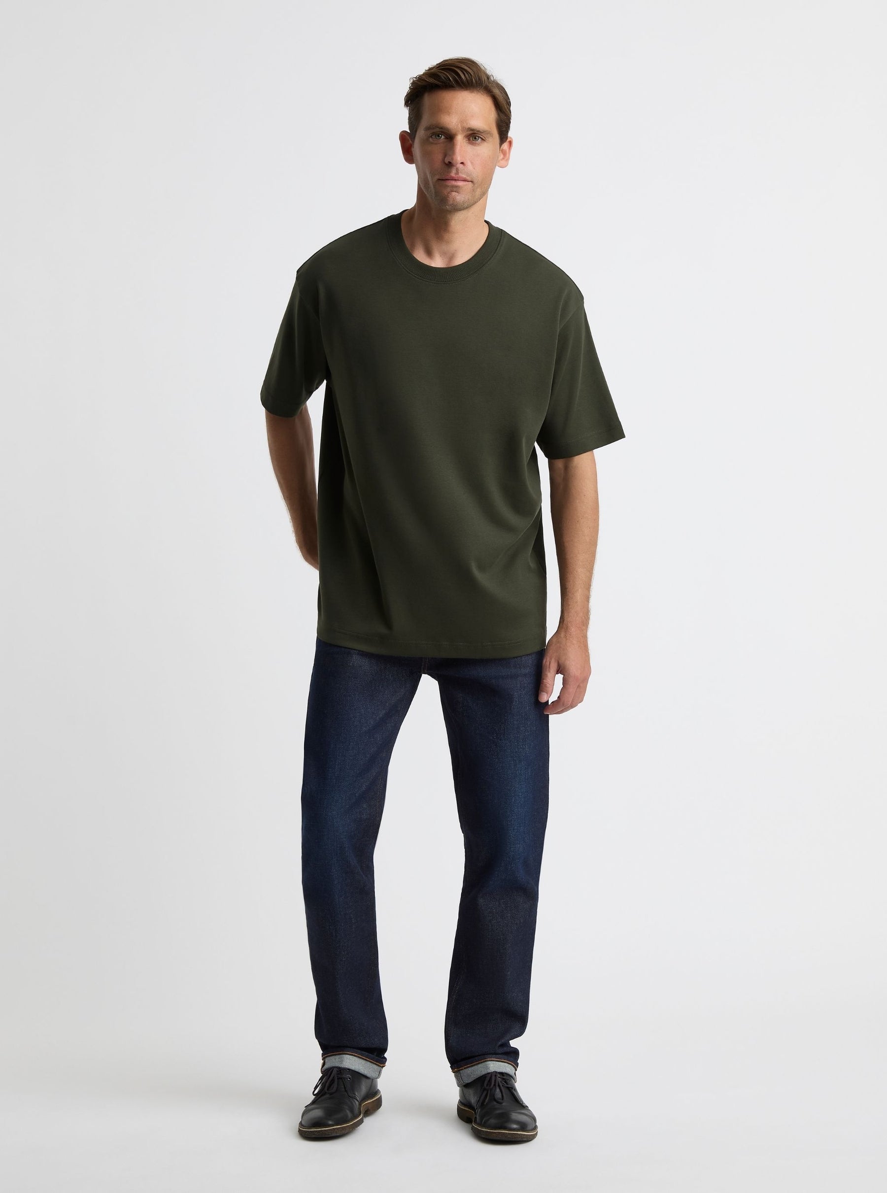 Green|Good Earth Cotton® Oversized Tee – Sustainable Cotton T-shirt|Broed is 6'1" and wearing a size L