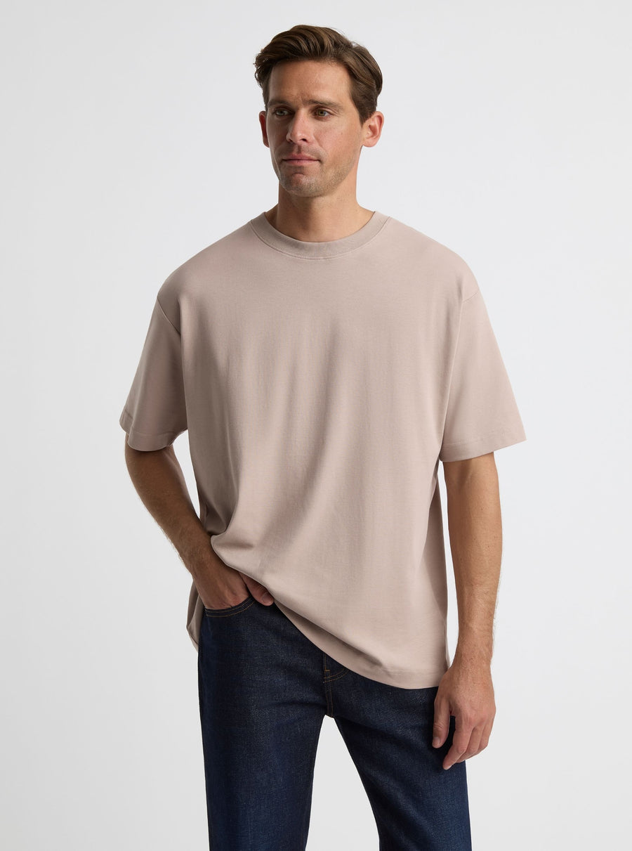 Mushroom|Good Earth Cotton® Oversized Tee – Sustainable Cotton T-shirt|Broed is 6'1" and wearing a size L