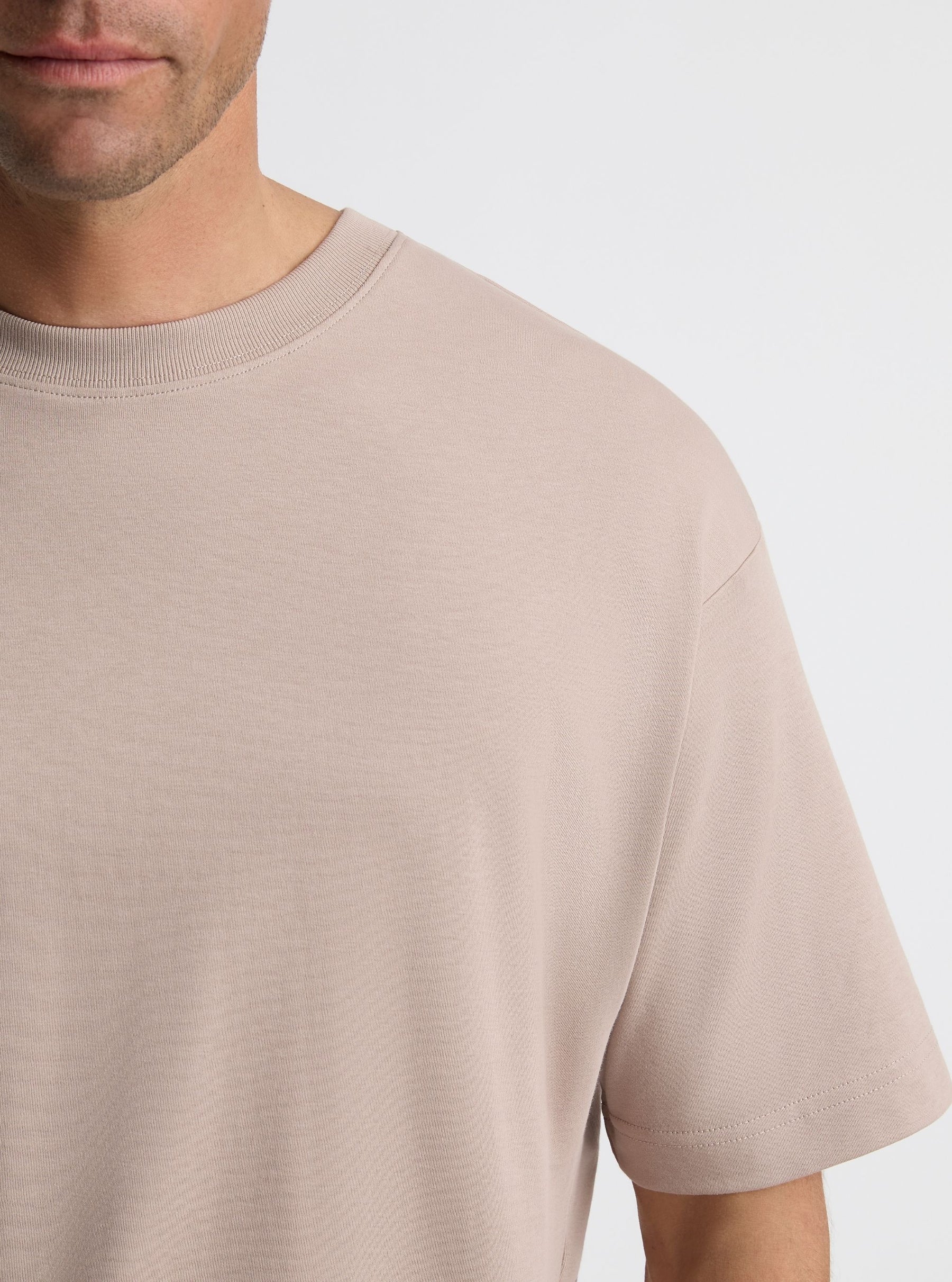 Mushroom|Good Earth Cotton® Oversized Tee – Sustainable Cotton T-shirt|Broed is 6'1" and wearing a size L