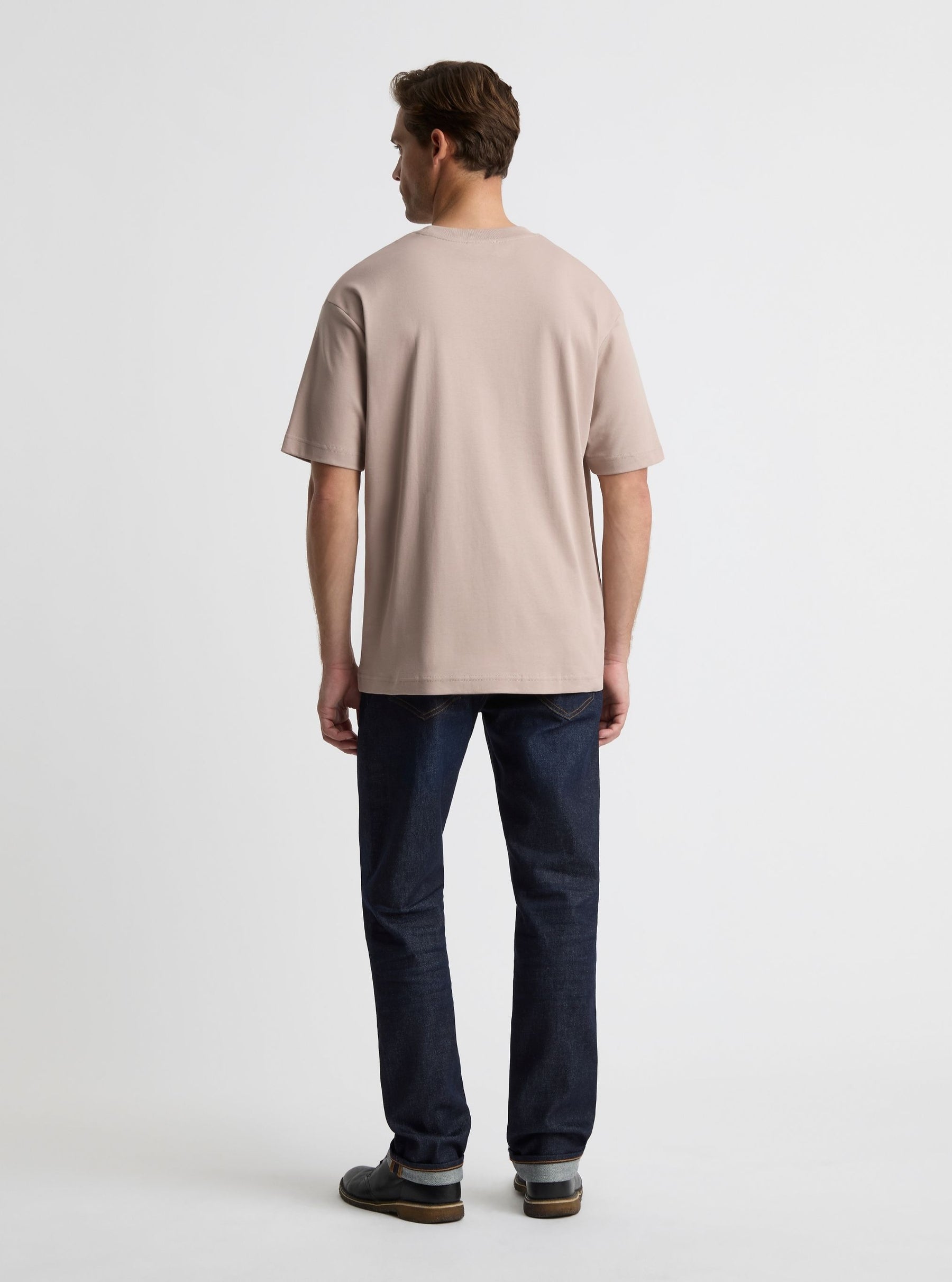 Mushroom|Good Earth Cotton® Oversized Tee – Sustainable Cotton T-shirt|Broed is 6'1" and wearing a size L
