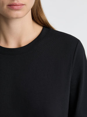 Black|Good Earth Cotton® Long Sleeve Tee – Sustainable Cotton T-shirt|Zenya is 5'10" (178cm) — wearing size S (AU 10)