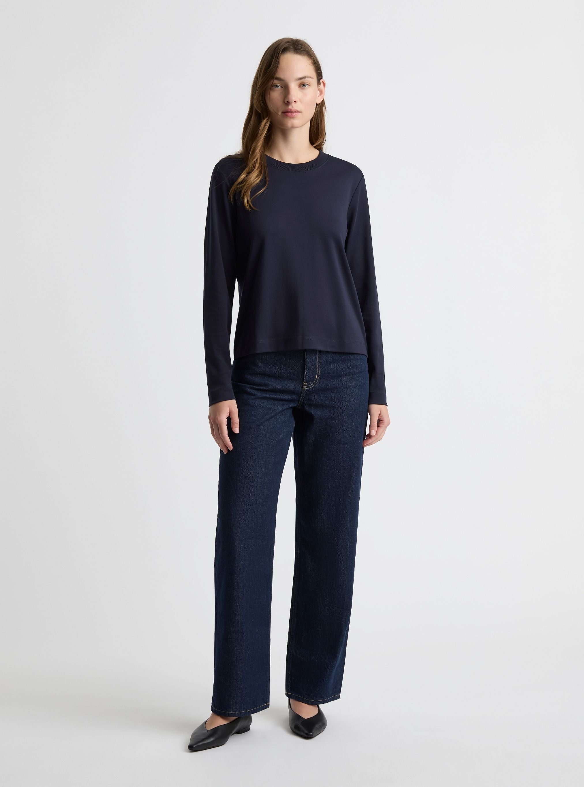 Navy|Zenya is 5'10" and wearing a size S