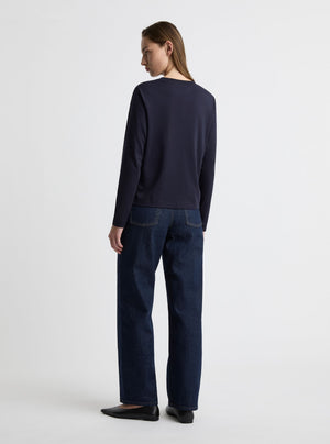 Navy|Zenya is 5'10" and wearing a size S