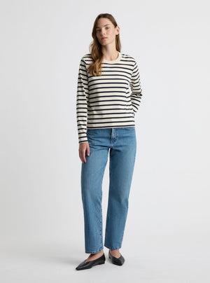 Stripe Off White/Navy|Zenya is 5'10" and wearing a size S