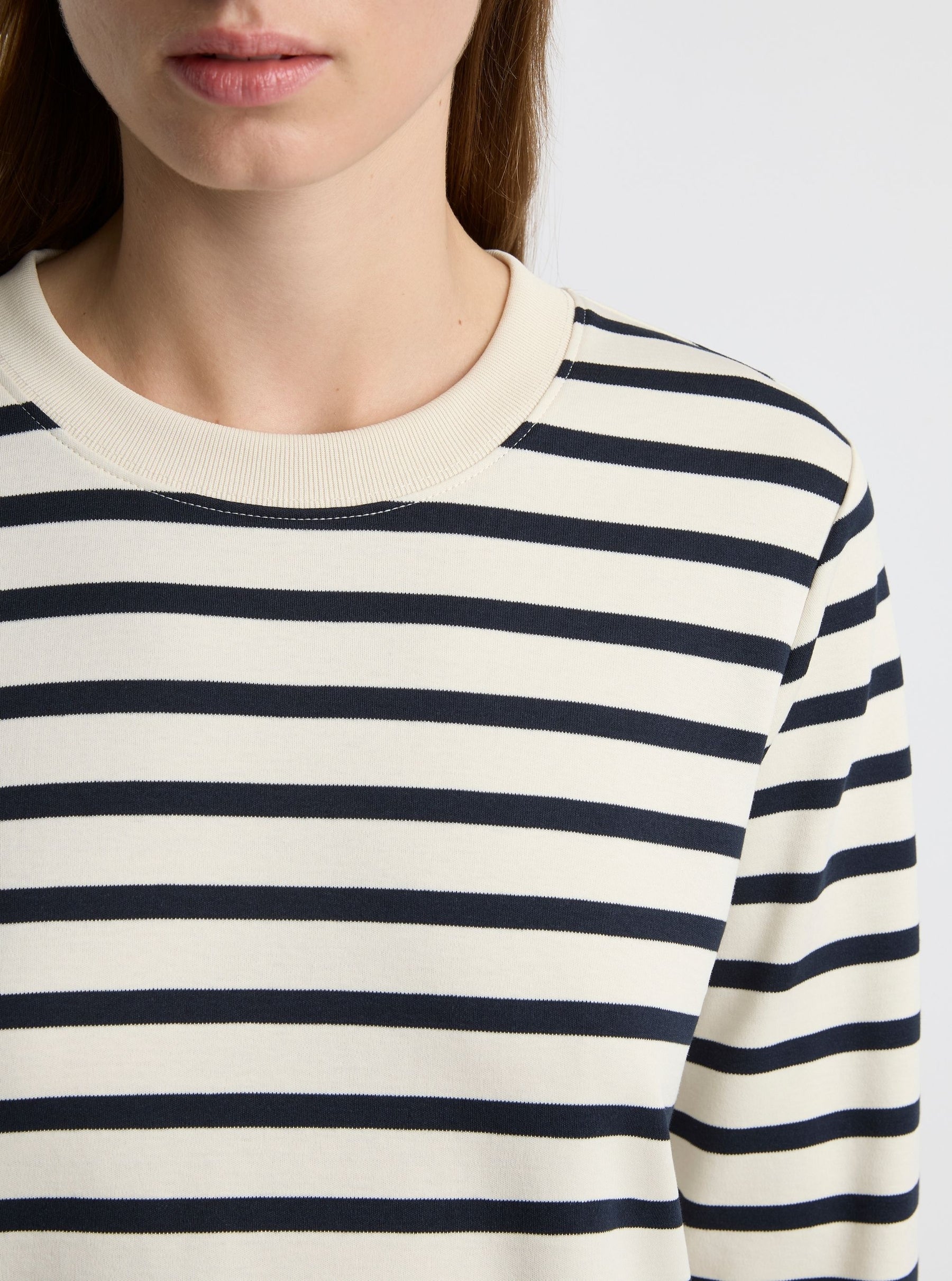 Stripe Off White/Navy|Zenya is 5'10" and wearing a size S