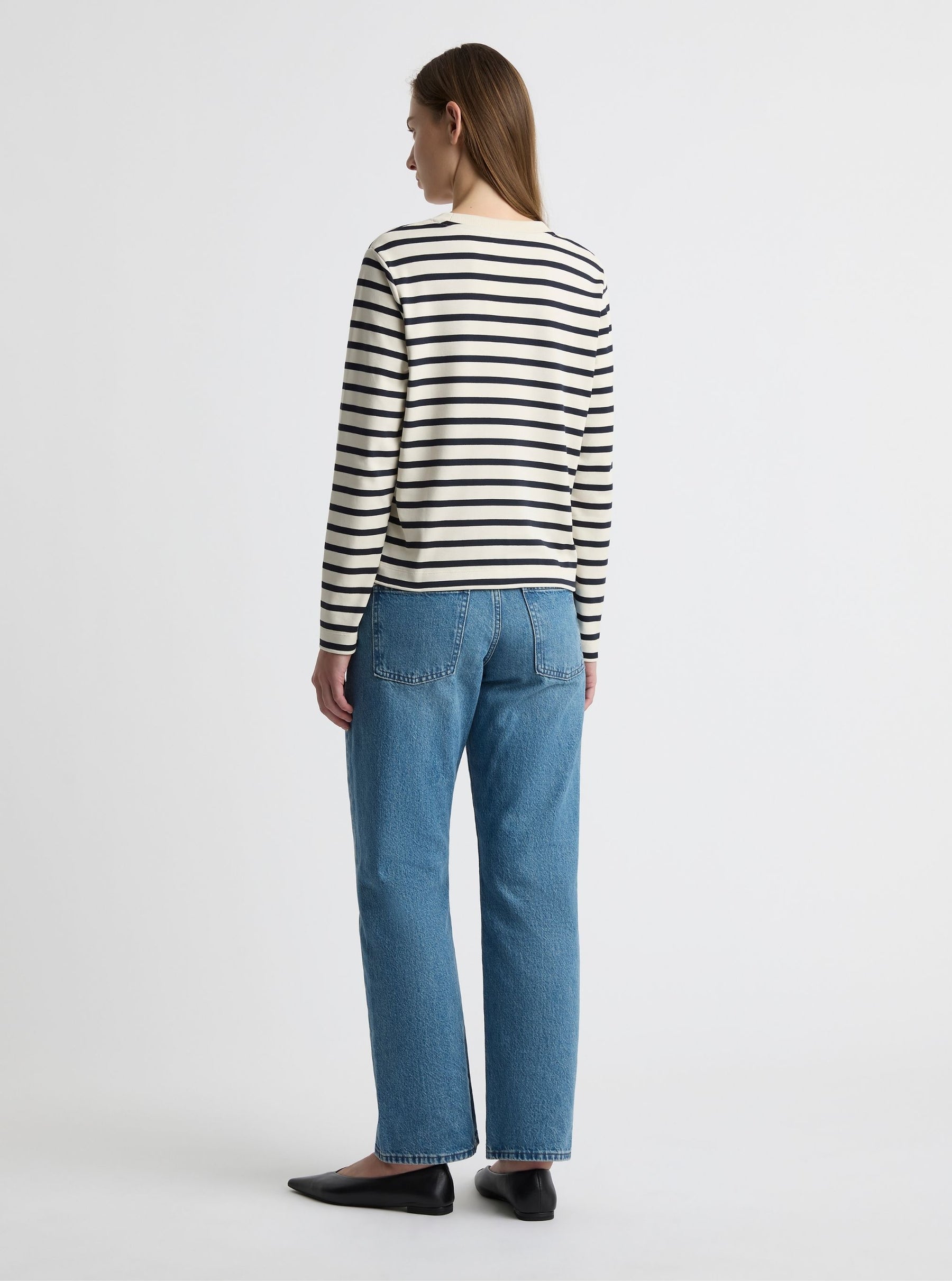 Stripe Off White/Navy|Zenya is 5'10" and wearing a size S
