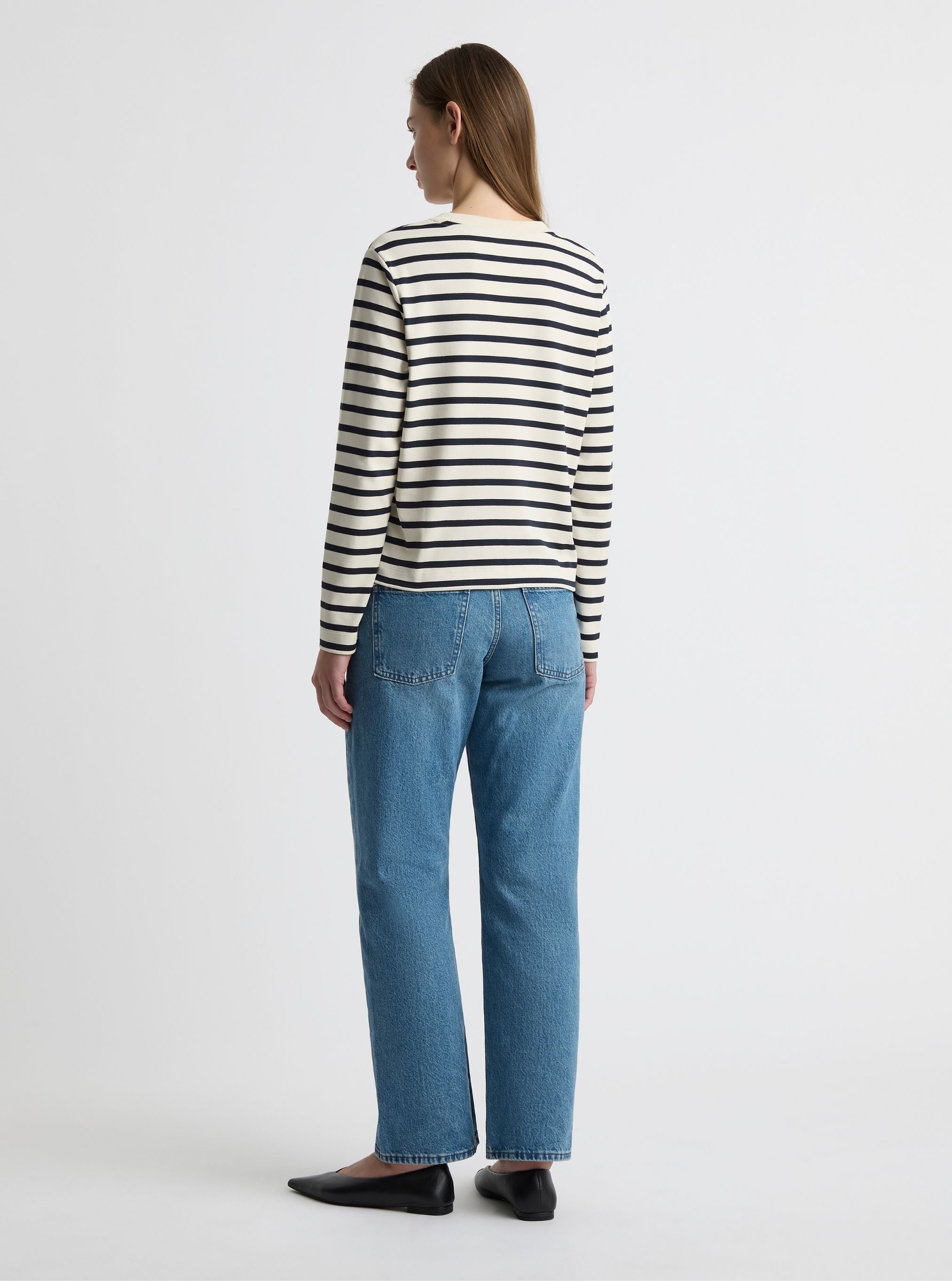 Stripe Off White/Navy|Zenya is 5'10" and wearing a size S