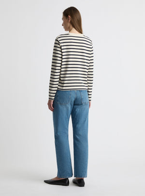 Stripe Off White/Navy|Zenya is 5'10" and wearing a size S