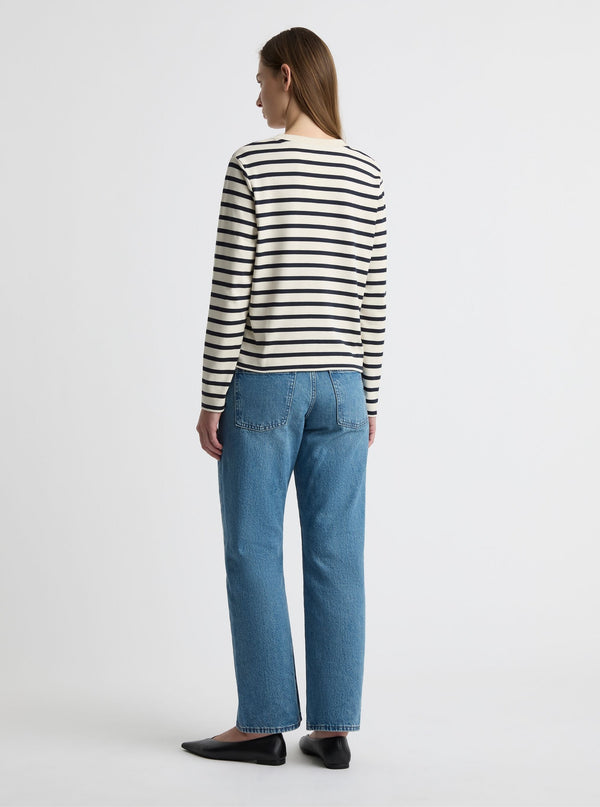 Stripe Off White/Navy|Zenya is 5'10" and wearing a size S