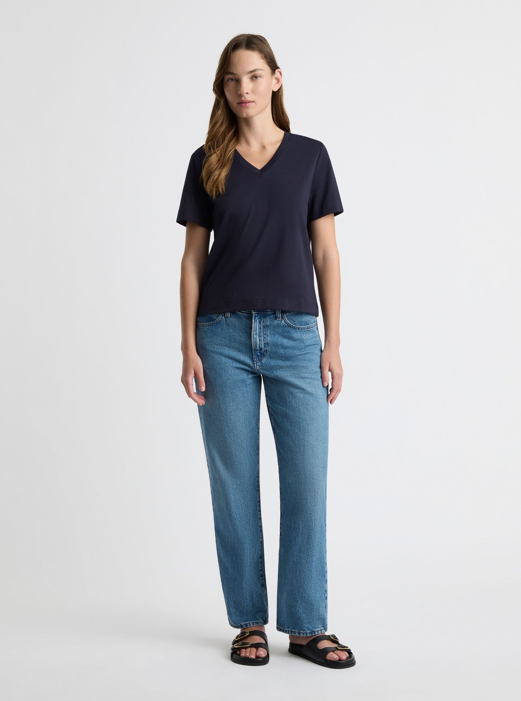 Navy|Zenya is 5'10" and wearing a size S