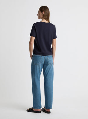 Navy|Zenya is 5'10" and wearing a size S